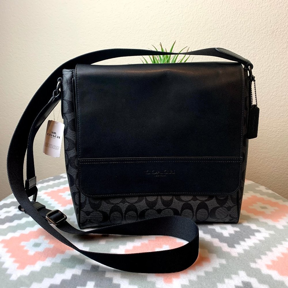 COACH HOUSTON MAP BAG IN SIGNATURE BLACK L…